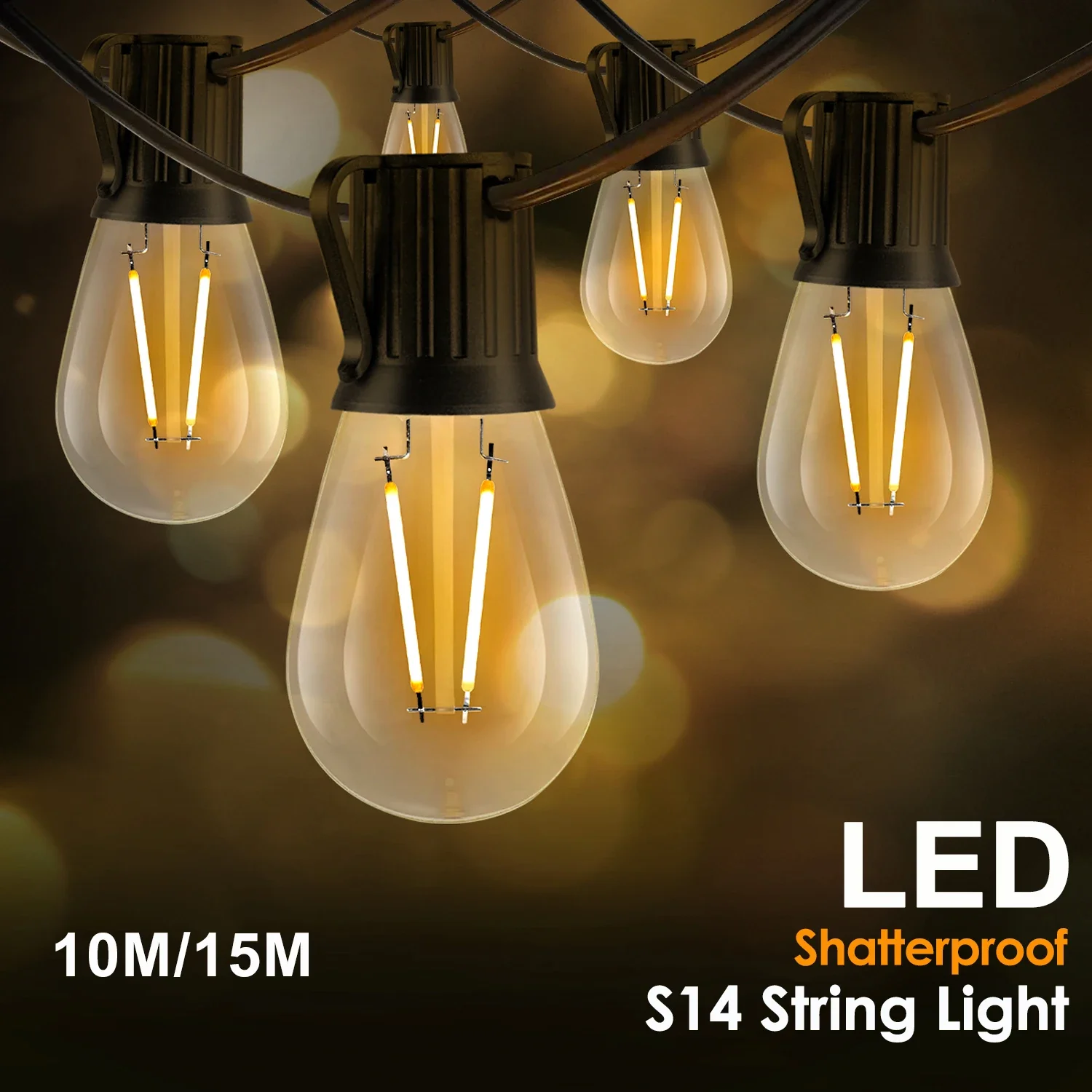 Sphoon 50FT S14 LED Ghirlanda String Light Spina UE 220V Lampadina in plastica infrangibile 1W 2W E27 Retro Outdoor Decor Patio Fata Luce 1
