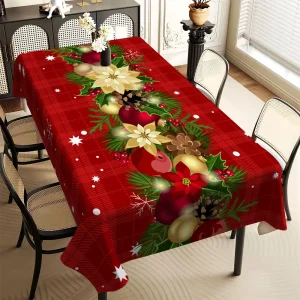Tovaglia rettangolare natalizia con bacche di agrifoglio, decorazioni per feste, tovaglie riutilizzabili per forniture per feste da tavolo, decorazioni natalizie 1