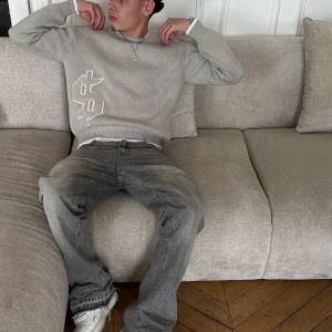 Maglione rotondo ricamato europeo e americano maglione sciolto jacquard dal design da strada da uomo Y2K abbigliamento da strada classico vintage 1