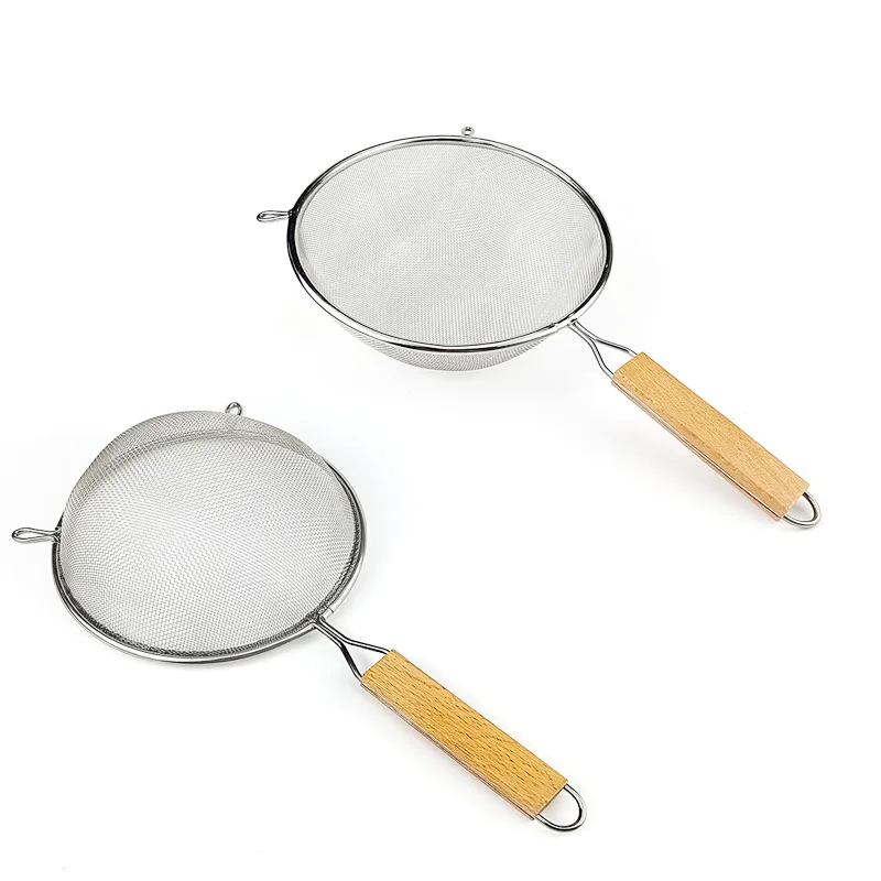 1-3 pezzi cucchiaio filtro a rete in acciaio inossidabile con manico in legno cucchiaio filtro per farina cucina domestica filtro per alimenti fritti olio 2