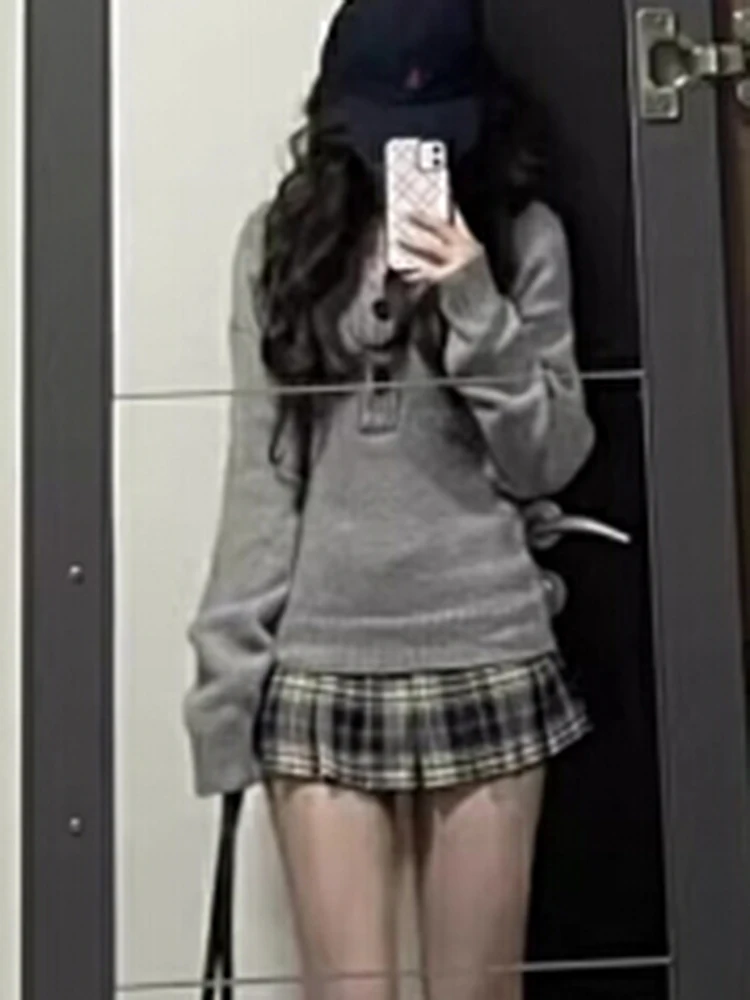 Maglione Aoaiiys da donna maglioni lavorati a maglia a maniche lunghe grigio Spice Girls pullover sottile autunno inverno nuovi comodi maglioni casual 2