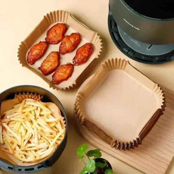 Accessori per cucine Piatto per barbecue Gadget da cucina Stampi per pasticceria rotondi quadrati 50/30 pezzi Tampone antiaderente usa e getta in carta per friggitrice ad aria. 2