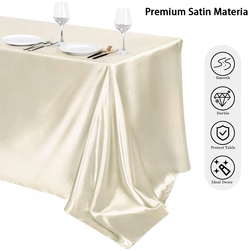 Tovaglia rettangolare in raso Tovaglia per matrimonio bianca per Natale Baby Shower Eventi di compleanno Banchetto Decorazioni per il tavolo da pranzo per la casa 4