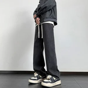 2025 nuovi uomini jeans casual invernali moda maschile pantaloni in denim dritti larghi pantaloni slim fit elastico in vita sbiadito blu grigio chiaro 1