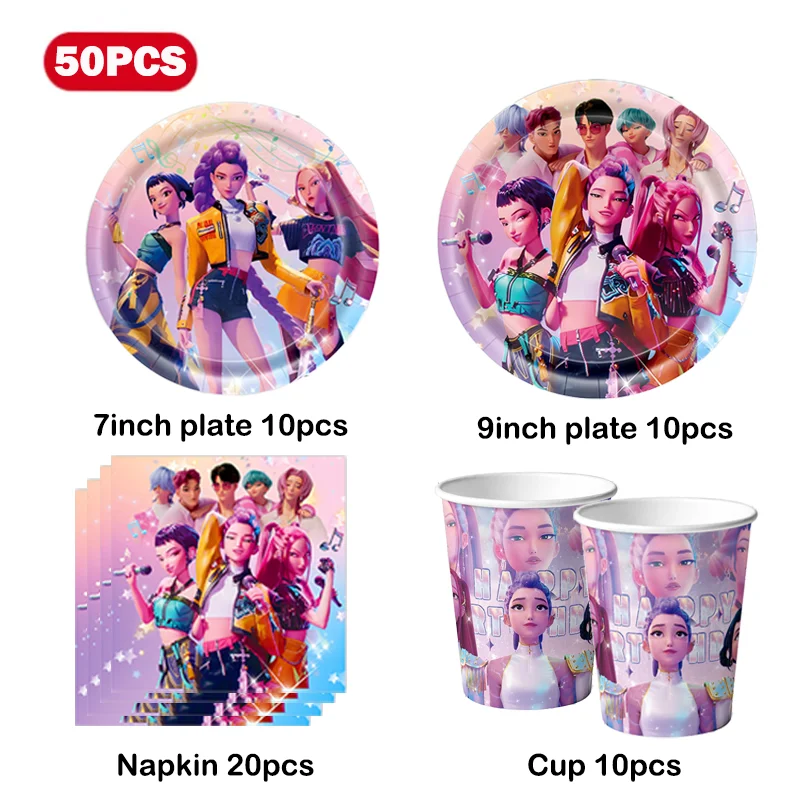 Kpop Demon Hunters Decorazione di compleanno Festa a tema Kit di stoviglie Tazze Piatto Tovaglioli Sfondo Banner Compleanno per ragazze Deco Forniture 2
