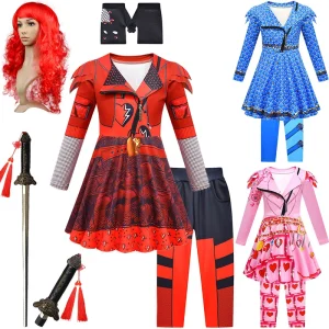 Discendenti 4 Ragazze Costume Cosplay di Halloween Regina di Cuori Bridget Chloe Carnevale Festa Performance Set di Abbigliamento per Bambini 1