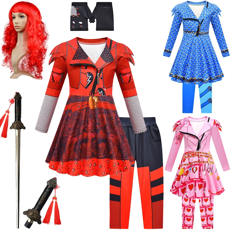 Discendenti 4 Ragazze Costume Cosplay di Halloween Regina di Cuori Bridget Chloe Carnevale Festa Performance Set di Abbigliamento per Bambini 1