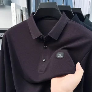 T-shirt a maniche lunghe da uomo Primavera e autunno Nuovo stile Camicia base casual di mezza età Camicia base polo con risvolto tinta unita 1