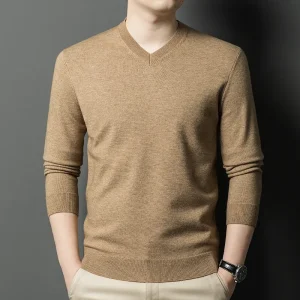 Nuovo maglione da uomo con scollo a V maglioni basic tinta unita girocollo pullover elastici caldo autunno lavorato a maglia maglione oversize da uomo 1