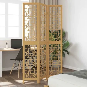 Divisorio 3 Pannelli Marrone Scuro Solido Paulownia Prodotti per la decorazione della casa, schermi divisori, schermi privacy 1