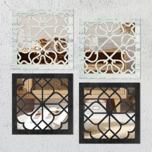 2/3Pcs Square Wall Mirror Decor Sticker specchi da parete in legno acrilico autoadesivo Set per soggiorno bagno camera da letto ingresso 1