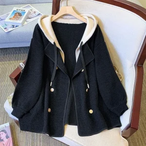 Plus Size 2025 Nuovo cappotto di lana con cappuccio in due pezzi Taglia grande Autunno Inverno Elegante cardigan aperto dimagrante Cappotto di lana Corto Loo... 1