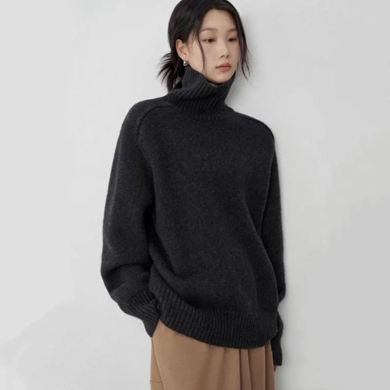 Dolcevita da donna maglione di lana manica lunga casual pullover di cashmere allentato lavorato a maglia moda basic top maglione oversize di qualità calda 6