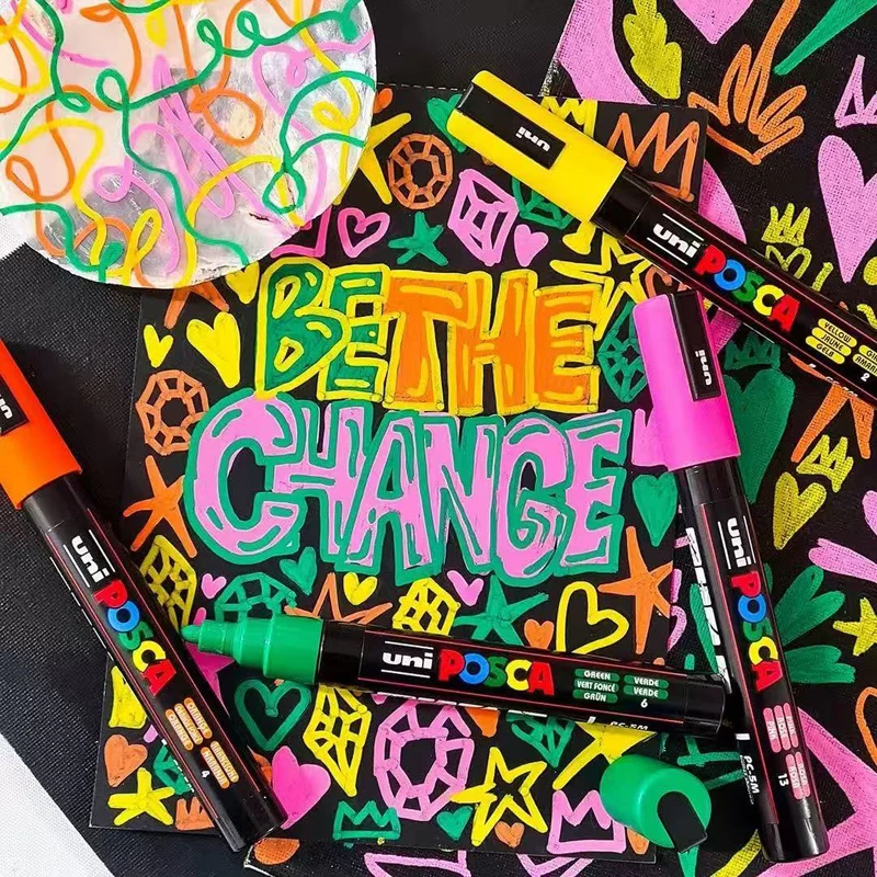 Giappone Uni POSCA Pennarelli Set Penna per vernice acrilica a base d'acqua Pittura su roccia PC-1M PC-3M PC-5M PC-8K PC-17K Gamma di colori completi Disegno 6