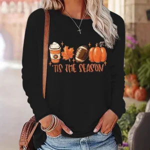 T-shirt in felpa stampata di Halloween natalizia comoda e casual autunno e inverno 2025 1