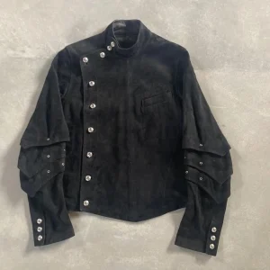 Giacca nera streetwear da uomo Harajuku moda giacca da motociclista allentata punk gotico cappotto a maniche lunghe pieghettato abbigliamento autunno inverno 1