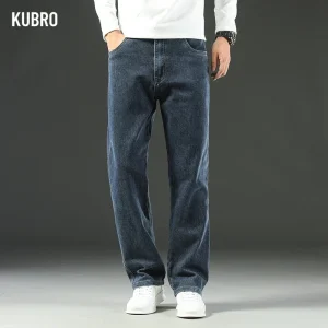 KUBRO 2025 Nuovi jeans da uomo autunno e inverno larghi comodi dritti business casual versatili pantaloni da lavoro a gamba larga 1