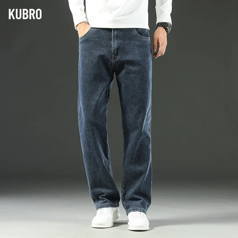 KUBRO 2025 Nuovi jeans da uomo autunno e inverno larghi comodi dritti business casual versatili pantaloni da lavoro a gamba larga 1