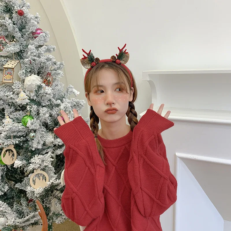 Fascia natalizia Corna di renna Corno Fiore Fascia per capelli Chiusura Copricapo per bambini Adulto Capodanno Navidad Party Halloween Cosplay 5