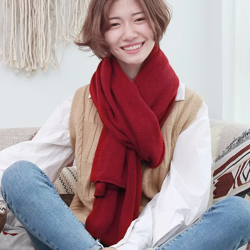 Sciarpa invernale in cashmere vino rosso da donna tinta unita studente versatile maglia lunga calda addensata regalo per coppia anno lunare 3