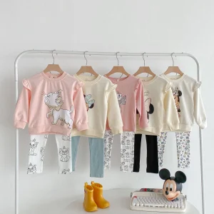 Disney Marie Cat Lovely Neonate Manica lunga Due pezzi Set Abbigliamento autunnale Felpa da cartone animato + Leggings Abiti casual per bambini 1