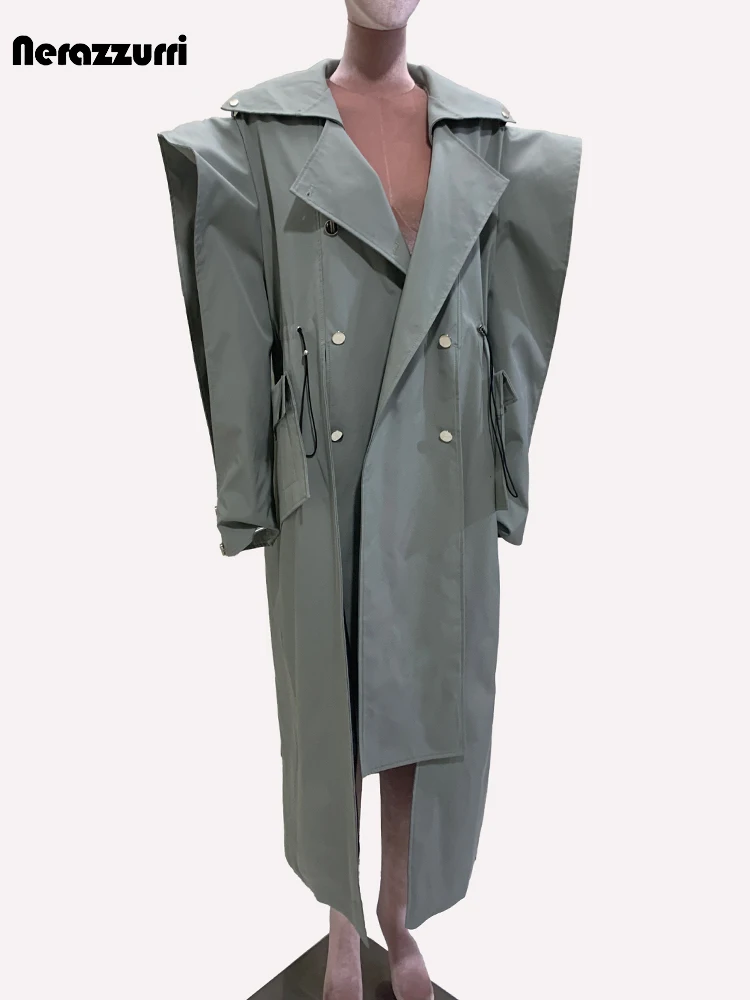 Nerazzurri autunno lungo Trench arruffato oversize per le donne coulisse sciolto elegante lusso Chic soprabito asimmetrico 2024 4