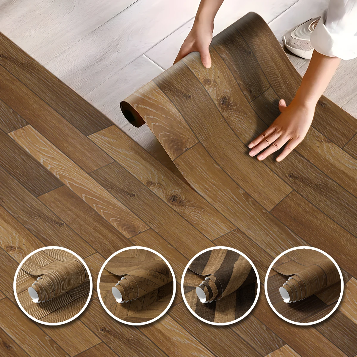 Adesivi per pavimenti autoadesivi in venature del legno in stile scandinavo, impermeabili, resistenti all'usura, per soggiorno, camera da letto, rinnovano rapidamente il pavimento 1