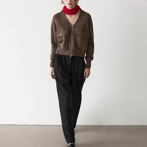 Ethereal MD 2025 massidutti autunno nuovo stile di giacca cardigan lavorata a maglia con cerniera in misto lana con scollo a V marrone rilassato casual da donna 1