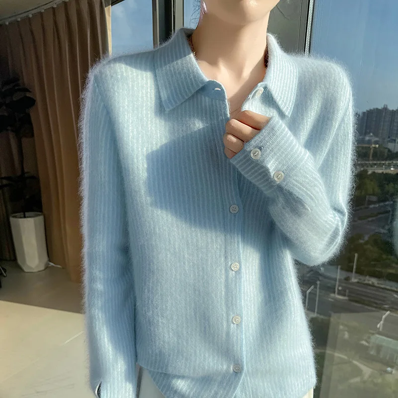 Nuovo cardigan da donna lavorato a maglia autunno e inverno 2025 con maglione in puro cashmere visone al 100%, jack a maniche lunghe slim fit alla moda 2