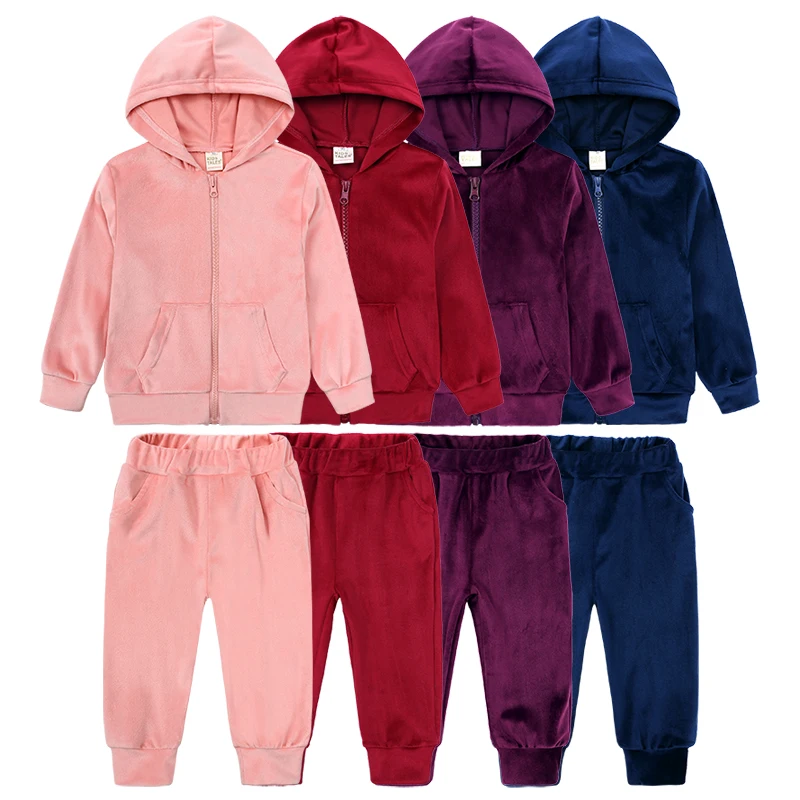 2 pezzi bambini ragazzi ragazze felpe con cappuccio in velluto abiti bambino bambino inverno manica lunga felpa + tuta tuta abbigliamento per bambini Set 6