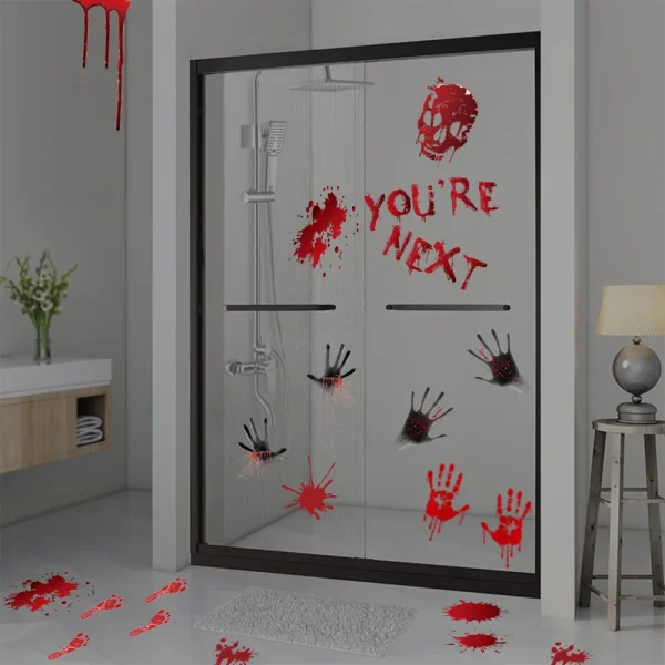Halloween Wall Doors Windows Stickers Blood Handprint Footprint Skull Pattern Halloween Party Scene Decor forniture oggetti di scena Horror 6