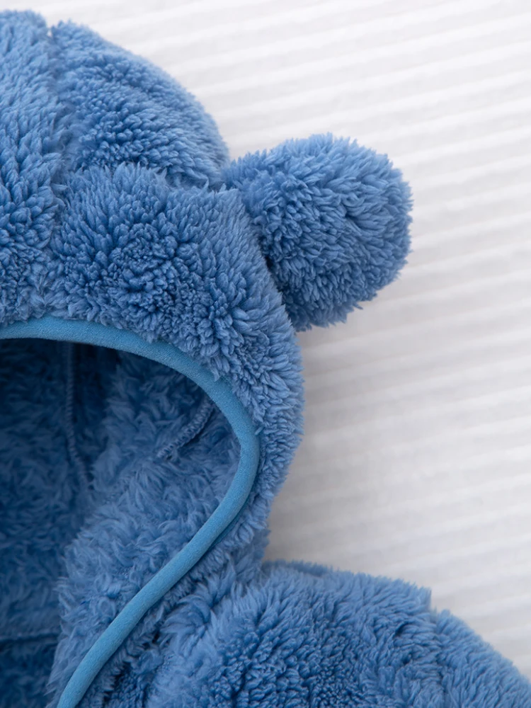 Inverno nuovo neonato spesso con cappuccio teddy bear ear coat con tessuto in pile corallo per calore accessori per bambini 3
