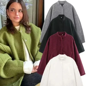 HH 2025 Giacca da strada invernale da donna Tasca tinta unita Giacca monopetto Giacca casual versatile da donna Cardigan Top 1