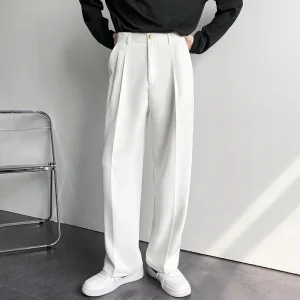 2025 nuovi uomini pantaloni dritti moda coreana pantaloni larghi casual drappeggiati larghi bianchi pantaloni larghi maschili streetwear 1