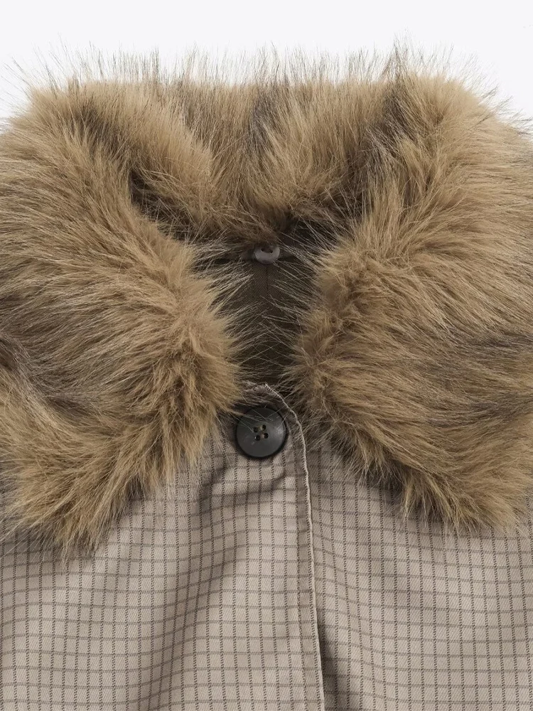 Stile europeo e americano autunno e inverno nuova tendenza della moda abbigliamento da donna fronte-retro con trincea effetto risvolto in pelliccia sintetica 3