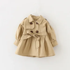 Trench e Impermeabili Per La Ragazza Per Bambini Primavera Carino Giacca Lunga 2024 Nuovi Bambini Cachi Casual Tuta Sportiva Del Bambino Cachi Moda Giacca A Vento 1