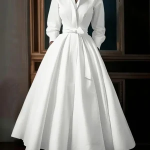 ZANZEA Moda Donna Risvolto Collo Manica Lunga Vestito Da Partito 2025 Autunno Ufficio OL Abiti Con Cintura Veste Solido Una Linea A Vita Vestito Estivo 1