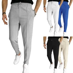 Pantaloni da uomo, pantaloni casual in waffle tinta unita con volant da strada, pantaloni da jogging fitness larghi e traspiranti da viaggio per quattro stagioni 2024 1