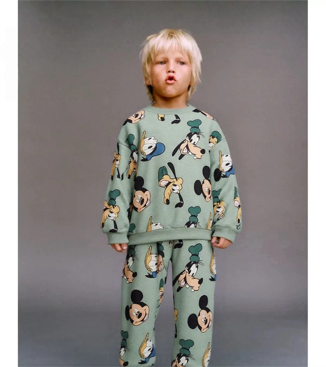 Costume primavera/autunno per bambini Completi a maniche lunghe Felpe stampate Topolino + pantaloni Set due pezzi Ragazzi Abiti da cartone animato per bambini 3
