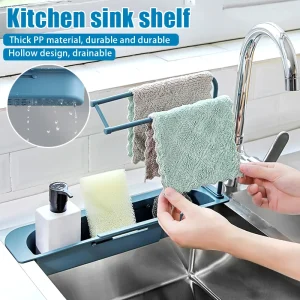 Scaffale per lavello telescopico Scaffale per scolapiatti da cucina Organizzatore Porta spugna per sapone Portasciugamani Organizzatore di stoccaggio Cestino Gadget Accessori 1