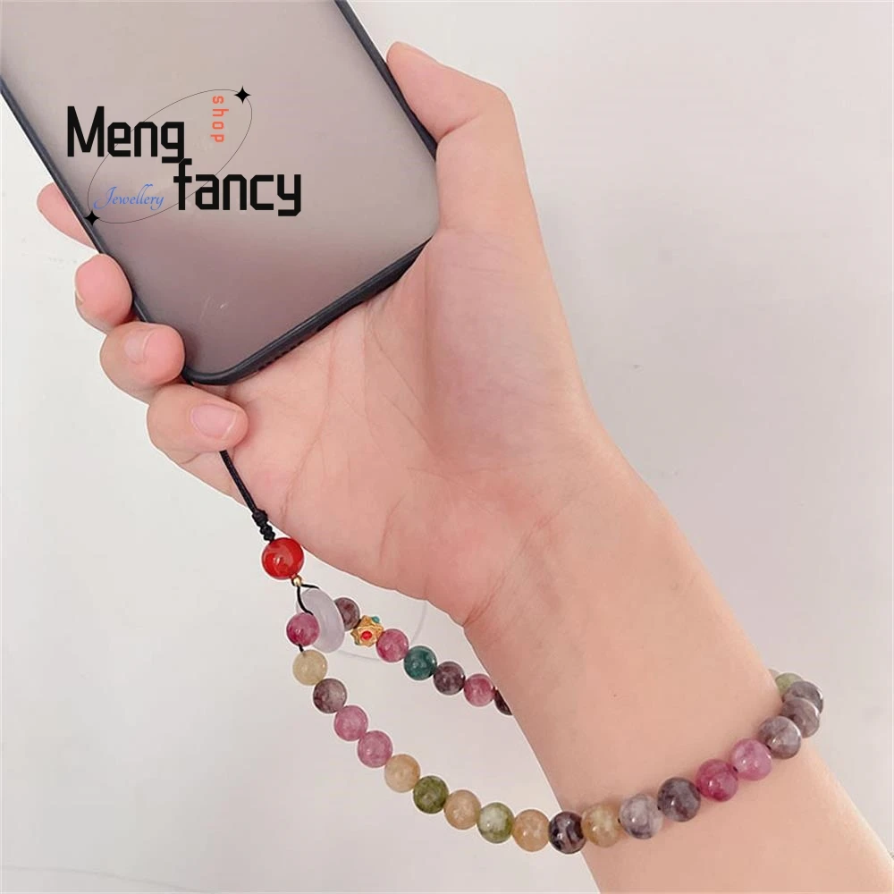 Perline di tormalina naturale catena di telefoni cellulari studenti nuovi gioielli di moda popolari con anello di pace in calcedonio semplice cinese 5