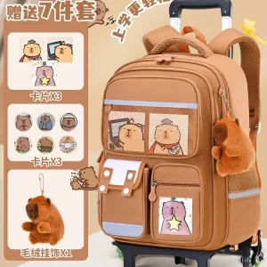 Capybara Zaino per la scuola dei cartoni animati per bambini con ruote Borse per studenti per ragazze Zaino per trolley per ragazzi Zaini con ruote 1