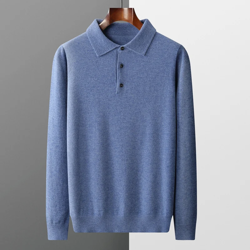 2025 Autunno E Inverno da uomo 100% Merino Pura Lana Maglione Lavorato a Maglia da Uomo Business Casual Lavorato a Maglia Polo Collare Pullover Top YJ1815 1