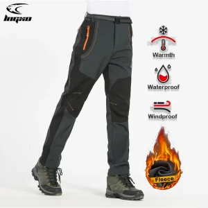 LNGXO Pantaloni da trekking in pile spesso caldo da uomo Pantaloni da pioggia invernali impermeabili antivento per esterni Soft Shell Trekking Pantaloni da sci da campeggio 1