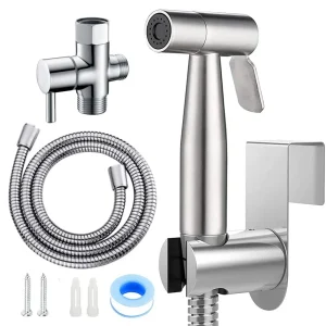 Set di spruzzatori per bidet per WC portatile Set di spruzzatori per rubinetto per bidet a mano in acciaio inossidabile Pistole per spruzzatore a mano per bagno Soffione doccia autopulente 1