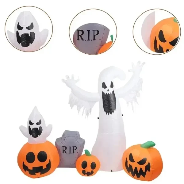 Decorazione gonfiabile per Halloween da 7,5 piedi - Fantasma e zucca con LED, ideale per oggetti di scena di casa, cortile, giardino e sala 5
