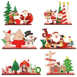 Ornamenti di legno di natale Cartoon Santa Cluas Elk albero di natale ornamenti da tavola Noel Snowman Kids Favors Merry Christmas Decor 2024 1