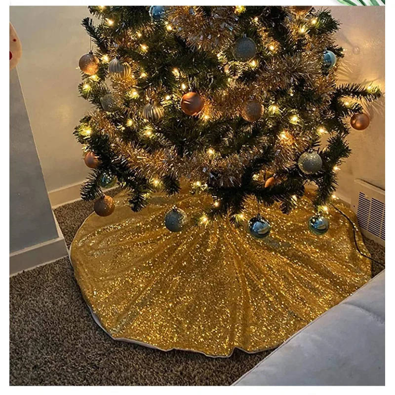 60/90/120 cm Oro Gonna per albero di Natale Decorazione Gonna per albero con paillettes Rosso Argento Decorazione per albero di Natale Grembiule inferiore Gonna per albero 4