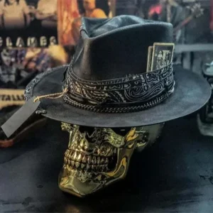 2024 Halloween Nuovo cappello con teschio Cappello da cowboy europeo occidentale Cappello da baseball Triste Reaper Cappello con teschio fatto a mano Cappelli da festa 1