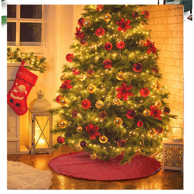60/90/120 cm Oro Gonna per albero di Natale Decorazione Gonna per albero con paillettes Rosso Argento Decorazione per albero di Natale Grembiule inferiore Gonna per albero 5